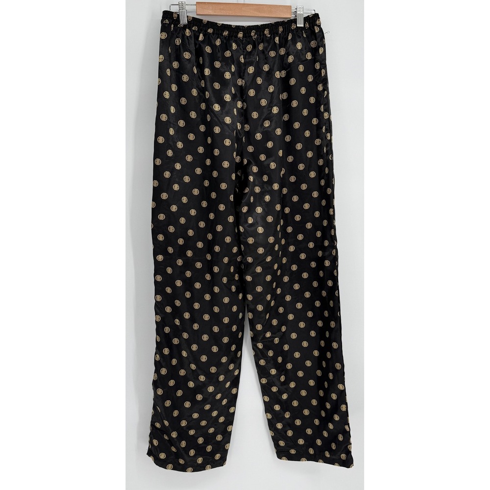Robert Louis Silk Blend Pajama Pants Womens Sz M Black Gold Medallion Print